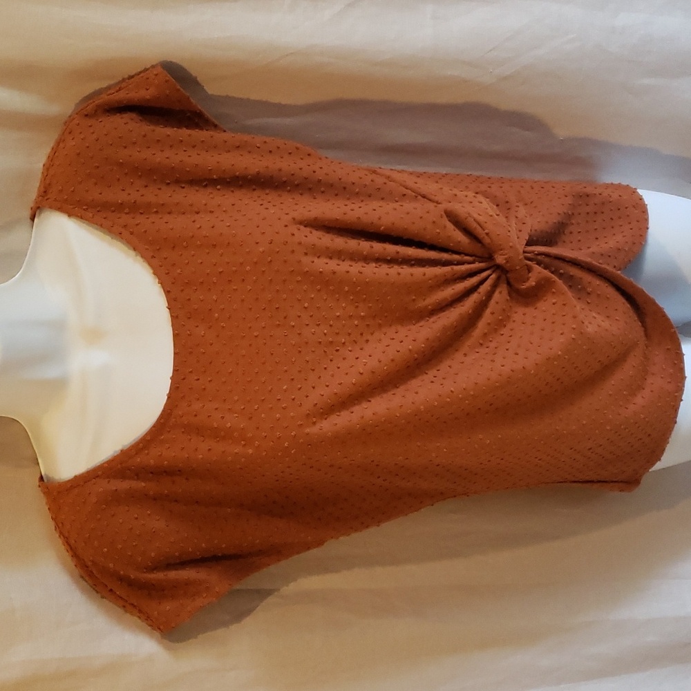 Burnt Orange Knotted Front Capped Sleeve Top Size L - New